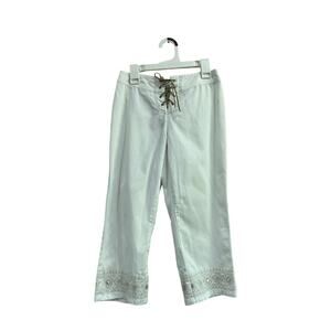 Vintage Y2K Limited Too White Lace Up Capri Pants Youth Girls Size 14 Slim